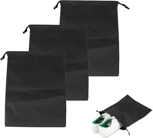 Nylon Drawstring Shoe Bag, 3PCS Bags for Travelling Dustproof Waterproof Travel Bag Underwear Shoes Pants Storage(Black)