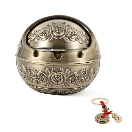 Windproof Ashtray with Lid for Weed, Metal Portable Cigarette Ash Tray, Tobacco Ash-Tray Holder for Car/Office/Patio/Indoor