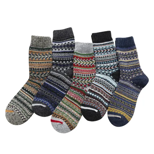 5 Pairs Womens Wool Socks, Warm Thick Ankle High Winter Boot Socks with Cozy Knit Design for Daily Wear, Multicolor, Style 1