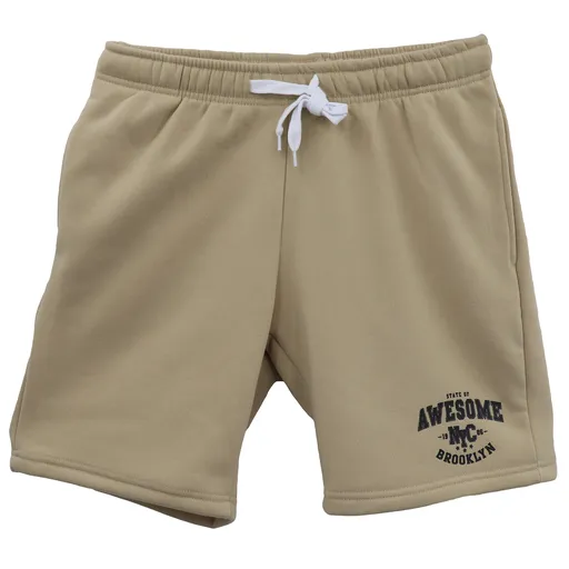 Men's Fleece Shorts Casual Sports Sweat Pants w Elastic Waist Drawstring Pockets, Beige, L