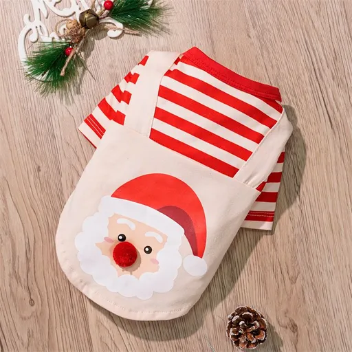 Pet Christmas Dog Clothes Polyester Christmas striped t-shirt overalls S (Chest 35cm, Recommended weight 1.5-2.5kg)