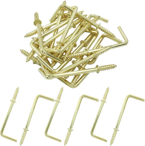 20pcs L Shape Screw Hooks, 2 Inch Square Bend, Gold Steel, 100% Steel, Wall Mount, Minimalist, For Home, Office, Decoration