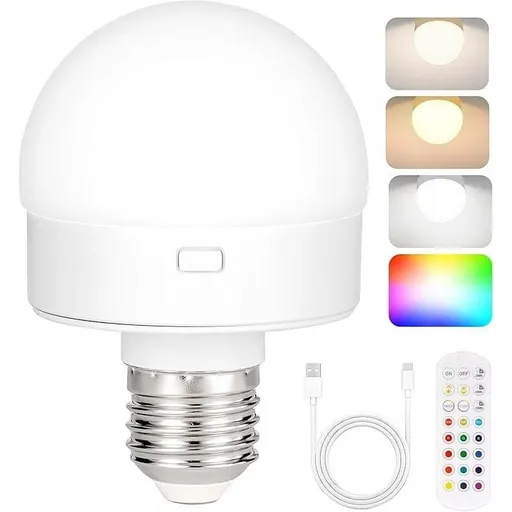Rechargeable LED Light Bulb with Remote Control | Color Changing & Dimmable Night Light | Battery Operated Lamp for Bedroom, Kitchen, Home Decor | Portable Cordless Bulb for Sconces & Fixtures