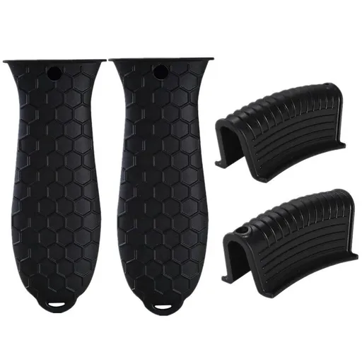 Silicone Hot Handle Holders Cover 4 Pack Cast Iron Handle Cover Pot Handle Holder Sleeve Non-Slip Heat Resistant (Black)
