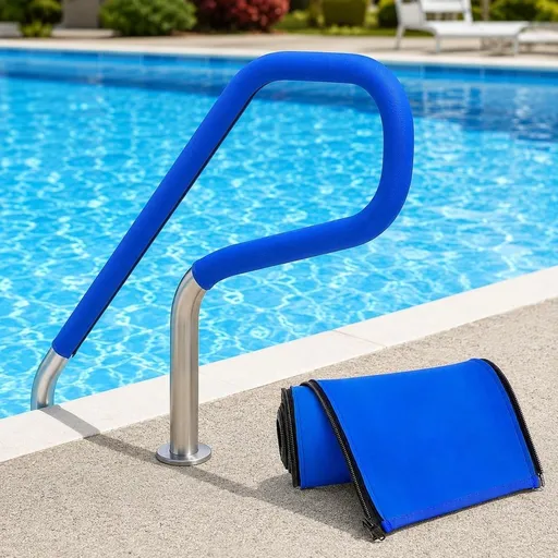 Pool Handrail Covers, 6ft Neoprene Pool Railing Covers with Zipper, Slip Resistant Anti-Scald Hand Grip Pool Handle Rail Cover for Swimming Pool Hand Railing, Blue