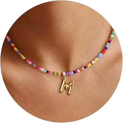 Colorful Initial Necklaces Graduation Gifts for Girls Kids Teens, 6-18 Year Old Girl Birthday Gift Teen Girl Gifts Trendy Stuff Gold Bubble Letter Pendent Necklace Jewelry（M)