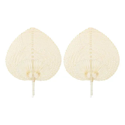 2 Pcs Handheld Leaf Braided Fan Handmade Bamboo Straw Chinese Craft Fan for Decoration