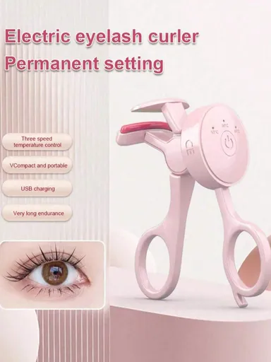 USB Rechargeable Electric Eyelash Curler Heated With 3 Adjustable Temperature Settings Scorch Free Brush For All Eye Shapes Portable Styling Tool Pink