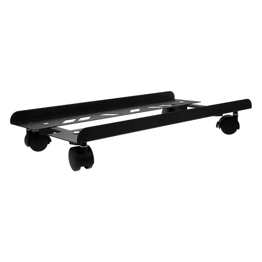 Black Steel Computer Tower Stand with Wheels Movable PC Cart for Monitor and Desktop Organization