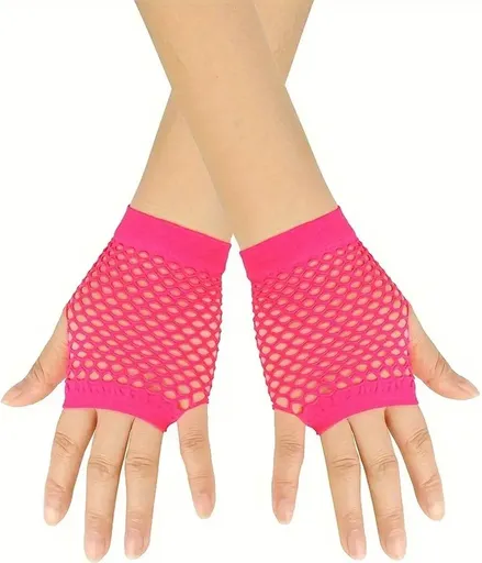 Fisnet Gloves | Erotic Gloves | Costume Gloves | Half Finger | 1 Pair | Neon Pink
