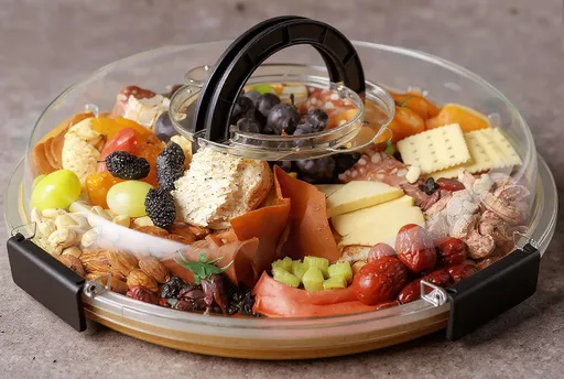 Eetblad - Bamboo plate with clear lid - Dried fruit plate - Rice picnic - Portable - Deli container - Meat- Wood eco-friendly- and fruit bowl - Housewarming gift for a new home