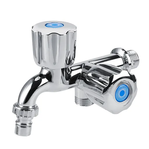 Electroplating Plastic Washing Machine Cold Water Faucet Sink Basin Water Tap with Double Spout Shutter Handle G1/2
