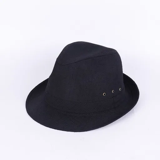 Men's Linen Top Hat Summer Dome Curled Brim Hong Kong and Macao hemp Black 60#