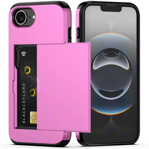For iPhone with Card Holder Black Heavy Duty Protective Dual Layer Shockproof Hidden Card Slot, Slim Wallet Case for iPhoneMen&Women - Pink - Size iPhone 16Plus
