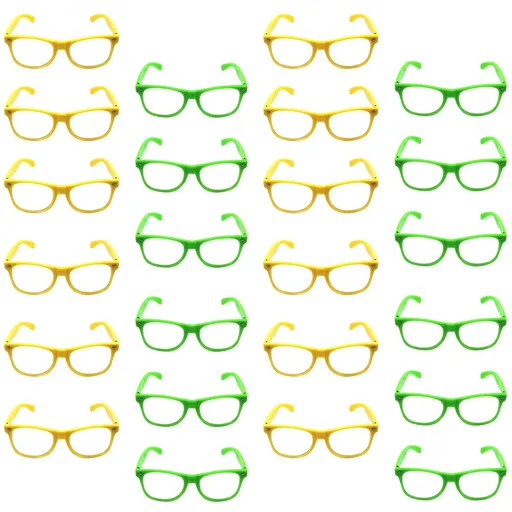 Green and Yellow Party Glasses with Clear Lenses – Fun 80s Australia Day or Costume Glasses (Set of 24)