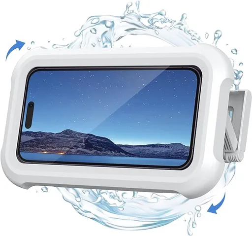 1-Piece Shower Phone Holder - Waterproof - 360° Rotatable, Retractable & Adjustable Phone Case - Bathroom Wall Mount - Waterproof & Anti-Fog Phone Case - Suitable for 4-7 Inch Phones (White)