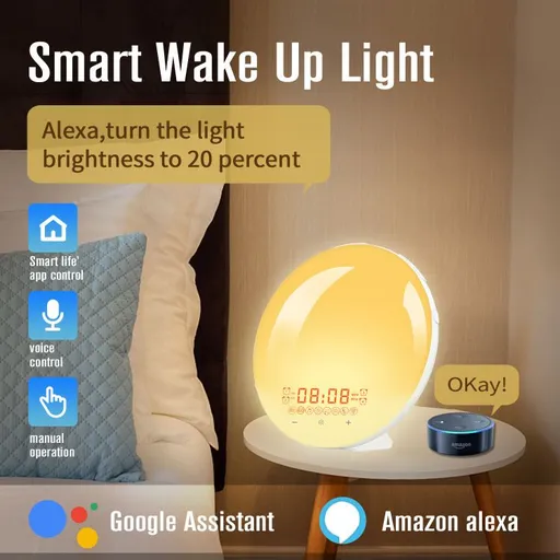 Sleep Sound Machine Night Light, Smart Alarm Clock with Sunrise Simulation, Sleep Assistant White Noise Sound, Dual Alarm