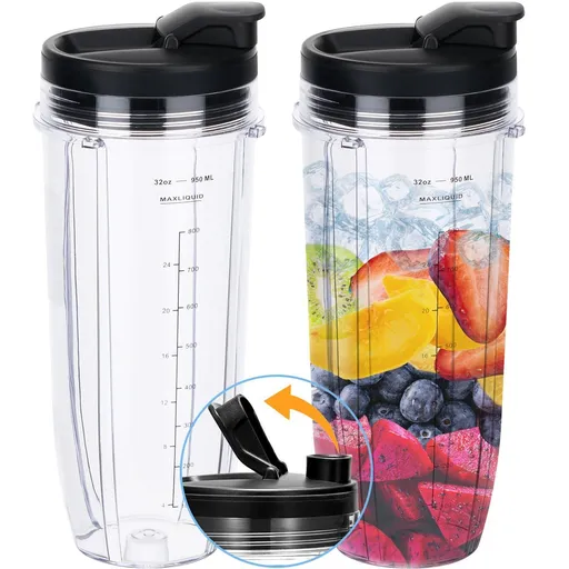 Replacement 32oz Blender Cup with Sip & Seal Lid For BL450 BL454 Bl455 BL456 BL480 BL481 BL482 BL490 BL640 BL642 BL682 SS101 SS401 SS351 Auto Series Blenders, 2-Pack …