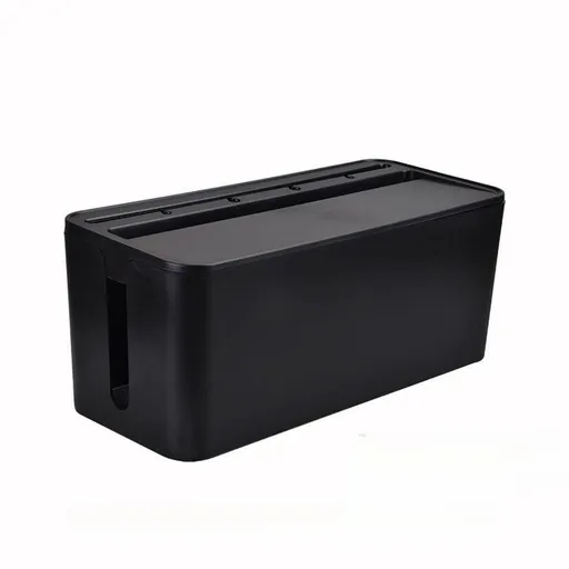 Desk Cable Organizer Box with Power Strip Surge Protector Hub, Multi-Functional Black Plastic Cord Management Box