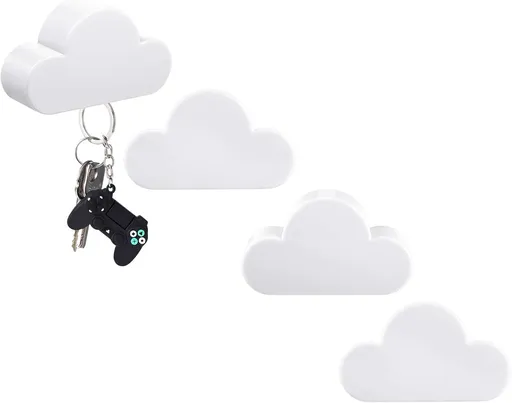 4 Pieces Cloud Magnetic Key Holder for Wall Key Rack Organizer Keychains Hooks with Adhesive for Door(White)
