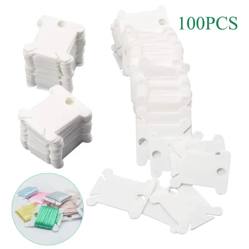 Embroidery Floss Bobbins, Sewing Thread Winding Plate Board,50 pc Embroidery Floss Organizer, Plastic Embroidery Thread Cards for Cross Stitch Thread Holder Sewing Storage 100 pc white
