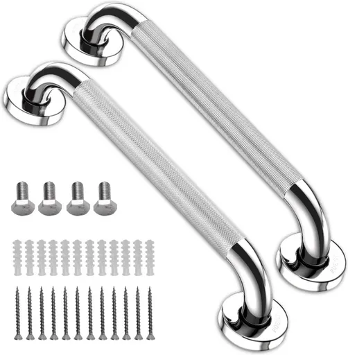 Wall Bracket - Extra Grip - Handle/Wall Grab Bar for Bathroom/Shower/Toilet - 30cm - 2 Pieces - Toilet Grab Bar - Bath Grab Bar - Shower Grab Bar - Non-Slip Grab Bar - Bathroom Handle - Bathroom - Kitchen - Stairs - Furniture Hardware - Mounting Hard
