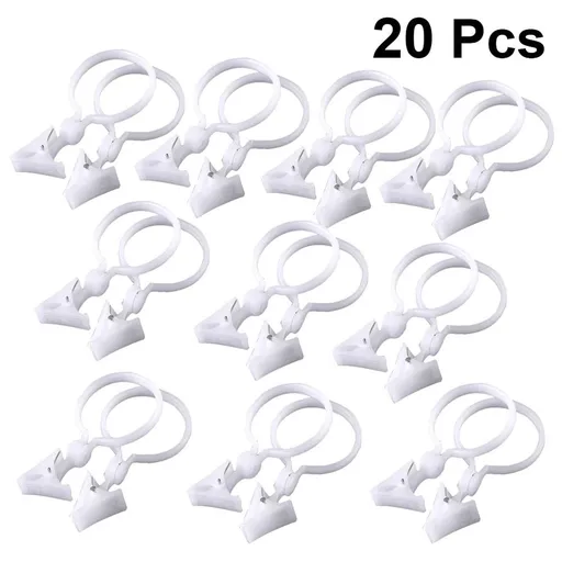 20Pcs Plastic White Shower Curtain Clips Stable Curtain Clasp for Home Use