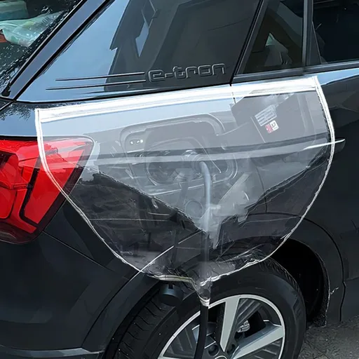 White Magnetic EV Charging Port Rain Cover - Waterproof PVC Shield with Soft Magnetic Strip for Outdoor Charging Protection, Universal Fit for Electric Vehicles, Dust and Weather Resistant