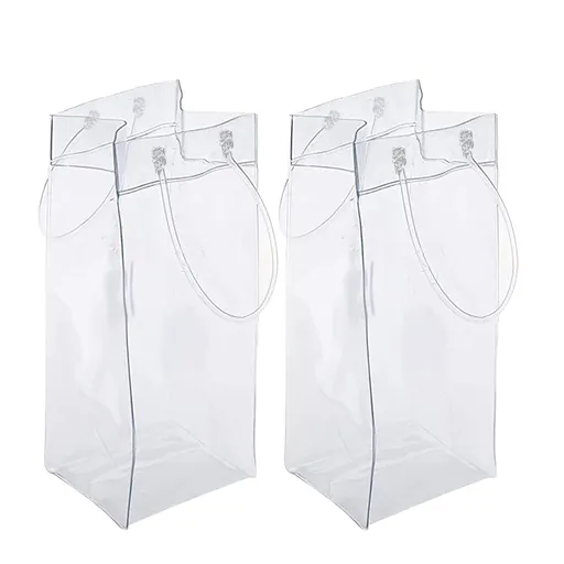 4 Pack Wine Ice Bag Beer Cooler Bag Portable Collapsible Clear PVC White Wine Chiller Ice Bag for Outdoor Party Cold