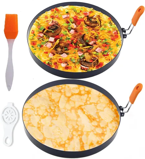Large 2 Packs 8" Omelette Ring for Griddle,Stainless Steel 8 Inch Griddle Omelet Rings,Non-Stick Pancake Egg Ring Round Omelette Rings Omelet Mold Muffin Mold Silicone Handle