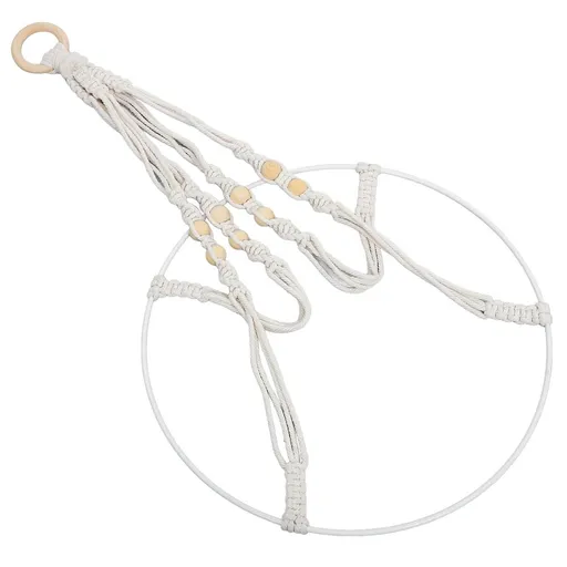 Beige Crochet Plant Hanger for Indoor Plants and Herb Drying, Hanging Basket for Home and Garden Decor