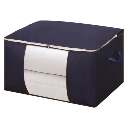 Clothes Storage Bags Fabric Foldable Blanket Storage Container Closet Organizer with Clear Window Reinforced Handle for Clothing Bedding 6PCS Navy Blue
