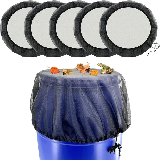 5 Pack Rain Barrel Mesh Covers with Drawstrings, Fine Netting for Water Collection Barrels to Keep Out Mosquitoes, Leaves and Debris