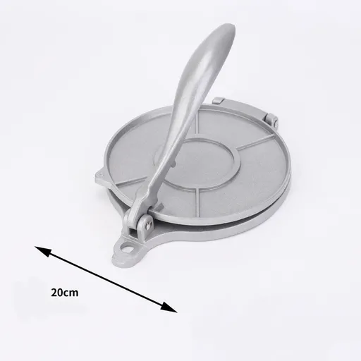 Silver Manual Dough Press – Aluminum Alloy Cake & Tortilla Press for Homemade Baking and Cooking(20cm)