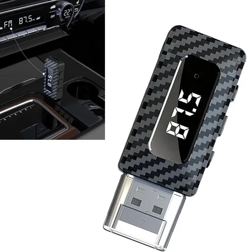 Car USB Bluetooth Receiver, 5.3 Chip Wireless FM Transmitter with LED Display, Adjustable Audio Adapter with USB Interface and 0.13" Jack, Universal Modification for Stereo System (Black)