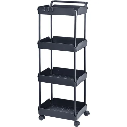 4-Tier Kitchen Rolling Cart Basket Utility Cart on Wheel with Handle Black