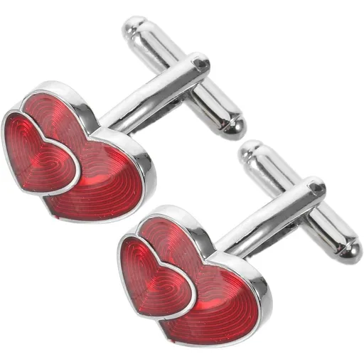 Red Heart-Shaped Brass Cuff Links for Men Formal Wedding Party Accessories