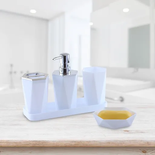 Bathroom Accessory Set 5Pcs- Lotion Soap Dispenser, Toothbrush Holder, Holder Dispenser, Vanity Tray and Soap Dish, Modern Bathroom Decor Vanity Countertop Organizer