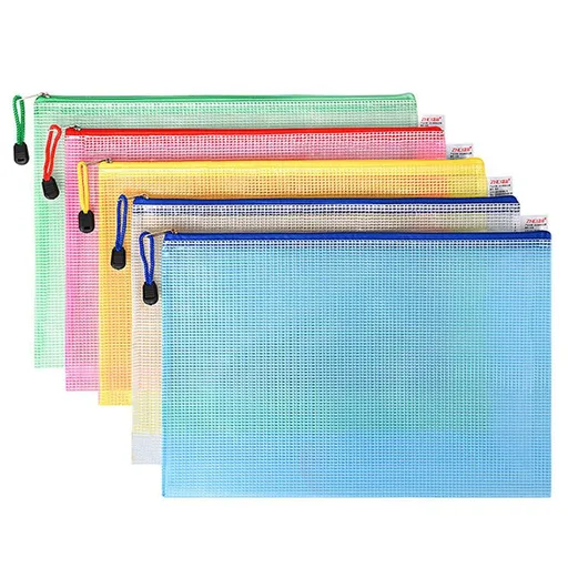 10 Pieces Zipper Mesh Document Pouch, A4, Plastic Water-Resistant File Bags, for Office Supplies, Cosmetics Travel, Multicolor, 23 x 17.5 cm