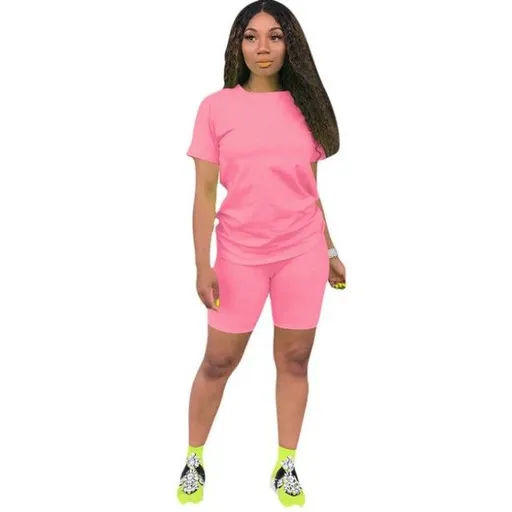 Ishilian Women Solid Color Polyester Spandex Casual Suit Pink L