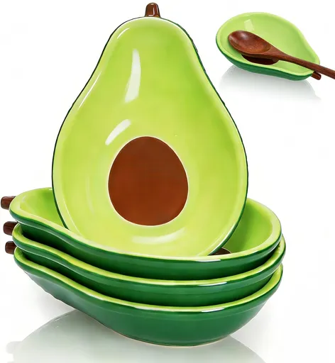 4 Pack Avocado Spoon Rest for Stove Top, 6.5 Inch Cute Ceramic Holder, Heat-Resistant Kitchen Counter Ladle Spoonrest, Large Cooking Utensil Dish Spatula, Tongs, Housewarming Gifts