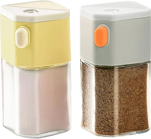 Salt and Pepper Shaker Set with Dose Button - 0.5g per Press - Precise Seasoning Dispensers - Glass Spice Jars - Pack of 2