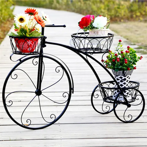 3 Tier Flower Pot Stand Bicycle Style Metal Plant Shelf Rack Indoor Outdoor Garden Display