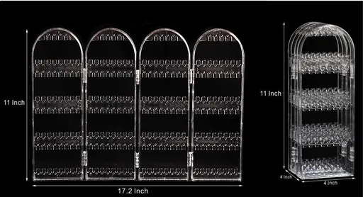 Acrylic Earrings Holder for Women,4 Doors Foldable Screen Necklace Display Rack,Hanging Jewelry Organizer Double Sided ,Clear