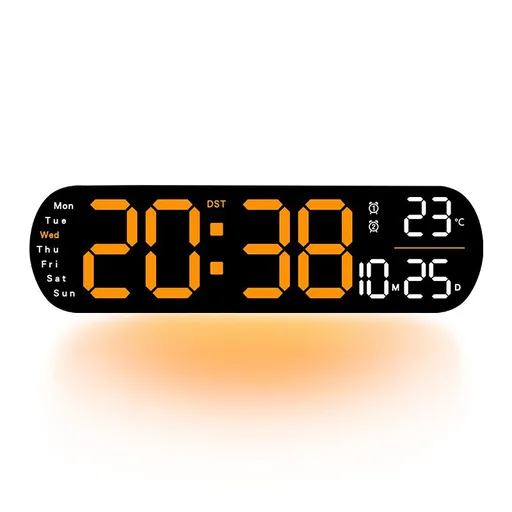 13.7" Large LED Digital Wall Clock - Auto Dimming, Temperature Display, Ideal for Bedroom & Office（5502 orange）