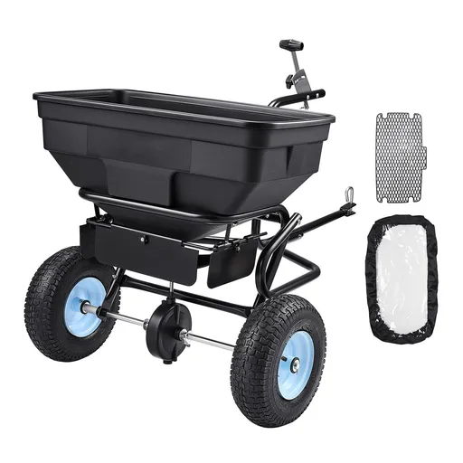 Tow Behind Broadcast Spreader, 130LBS Capacity, Tow/Push Garden Spreader with 13 in Tires, 30 Adjustable Setting & 9.8 ft Spreading Width, Lawn Spreaders for Seed, Fertilizer, Salt, Ice Melt