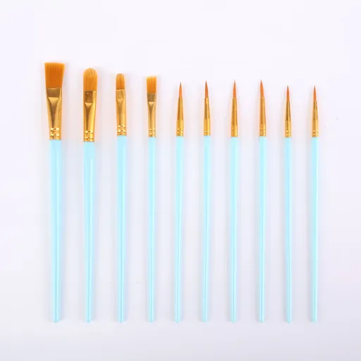 Blue Versatile 10-Piece Artist Paint Brush Set (10 Sets Included) - for Acrylic, Oil, Watercolor & Gouache Painting