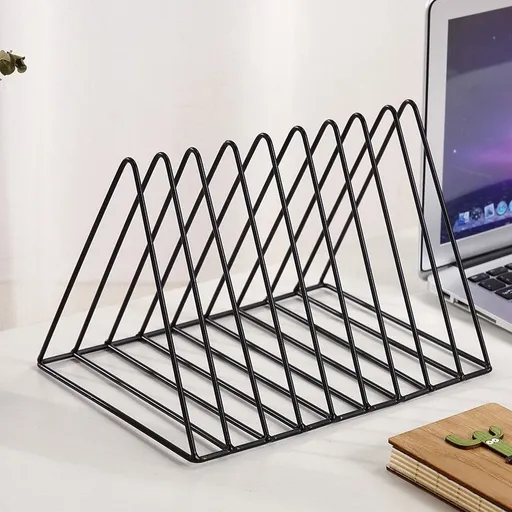Triangle File Folder Racks and Magazine Holder,9 Lattice Metal Newspaper Holder Magazine File Storage for Office Home ,Black