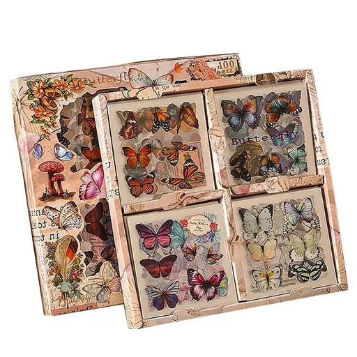 100 Sheets Vintage Butterfly Plant Flower Scrapbook Stickers for Junk Journal Supplies,Butterfly Wings