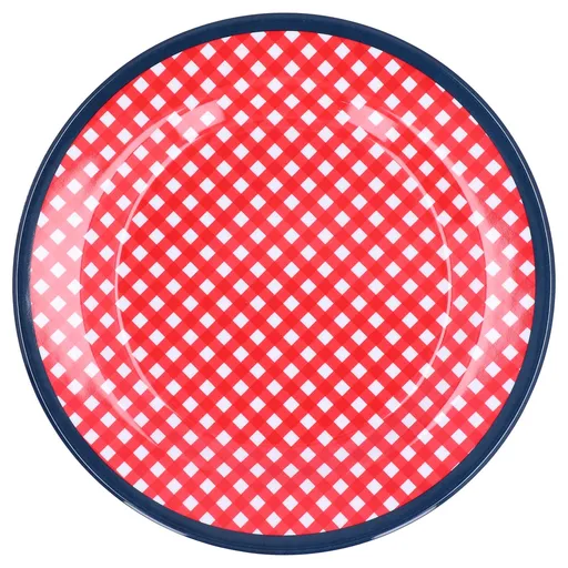 9in Imitation Porcelain Dinner Plate Decorative Reusable Snack Plate Lightweight Tableware for Cakes FruitRed Grid
